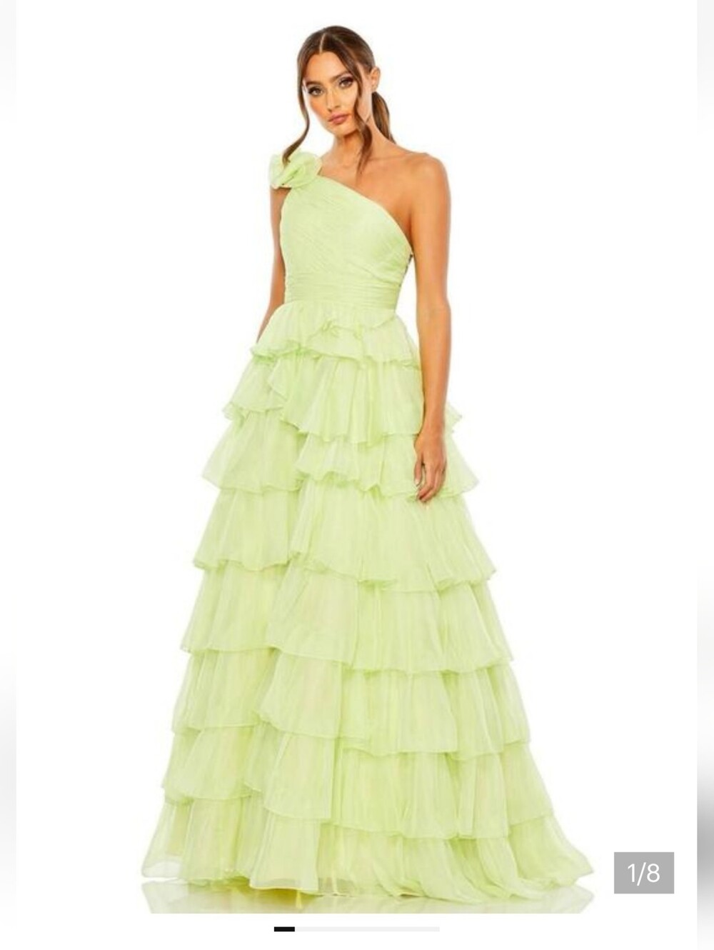 Mac Duggal Pistachio Green Layered Ruffle Dress 67979